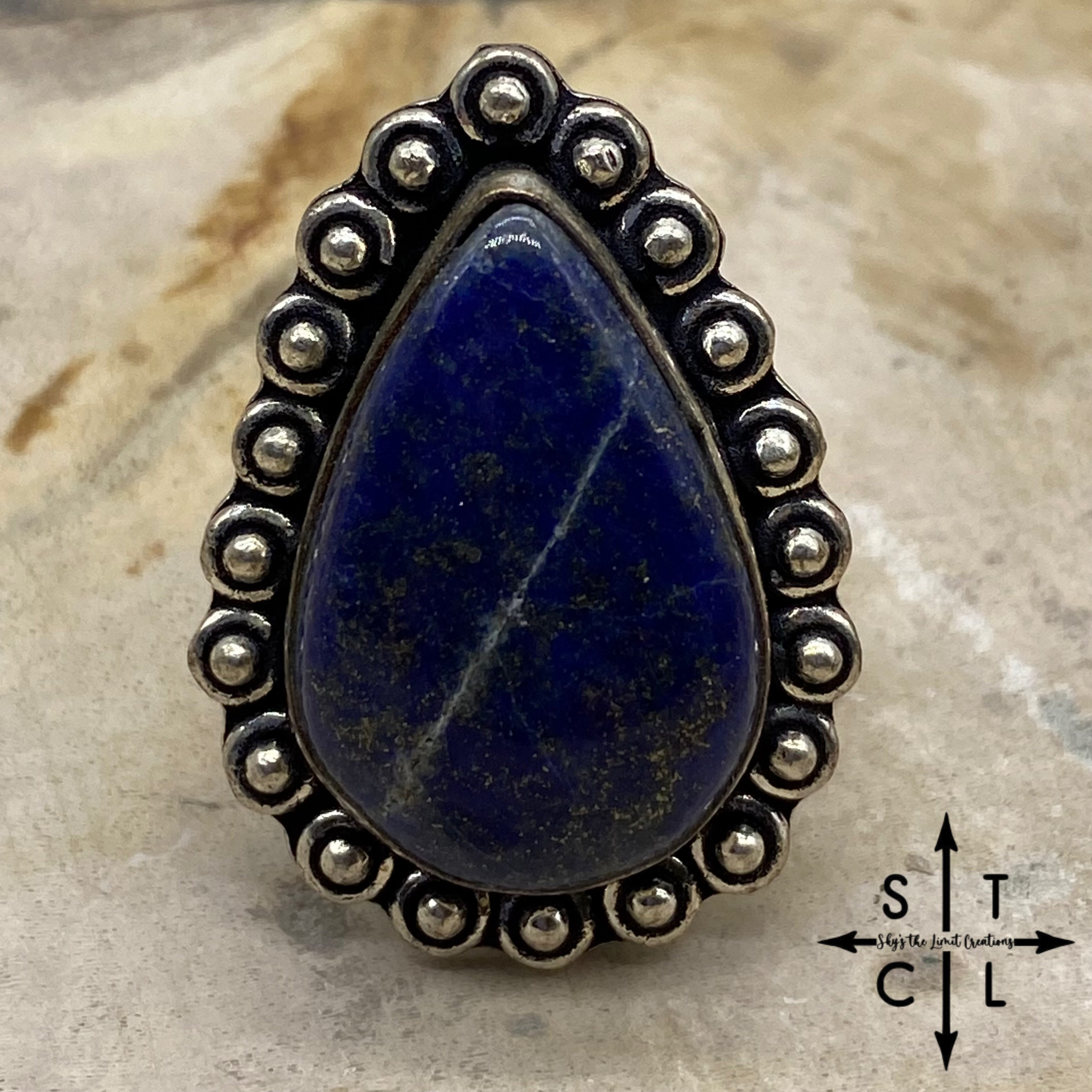 Blue Teardrop Lapis Natural Stone Adjustable Ring