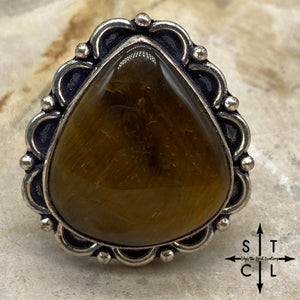 Tigers Eye Teardrop Natural Stone Adjustable Ring