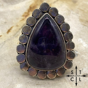 Smaller Purple Teardrop Amethyst Natural Stone Adjustable Ring