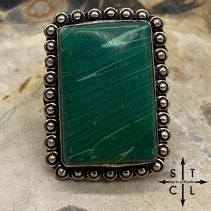 Green Rectangle Malachite Natural Stone Adjustable Ring