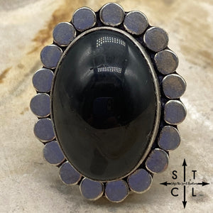 Black Oval Onxy Natural Stone Adjustable Ring