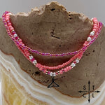 Load image into Gallery viewer, Pink Hot Pink Pearl White Silver Stretchy Anklet
