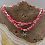 Load image into Gallery viewer, Pink Hot Pink Pearl White Silver Stretchy Anklet
