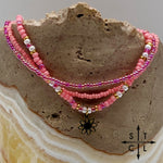 Load image into Gallery viewer, Pink Hot Pink Pearl White Gold Stretchy Anklet
