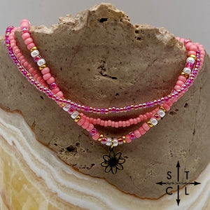 Pink Hot Pink Pearl White Gold Stretchy Anklet
