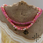 Load image into Gallery viewer, Pink Hot Pink Pearl White Gold Stretchy Anklet
