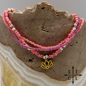 Pink Hot Pink Pearl White Gold Stretchy Anklet