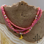 Load image into Gallery viewer, Pink Hot Pink Pearl White Gold Stretchy Anklet

