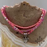 Load image into Gallery viewer, Pink Hot Pink Pearl White Silver Stretchy Anklet
