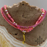 Load image into Gallery viewer, Pink Hot Pink Pearl White Gold Stretchy Anklet
