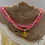 Load image into Gallery viewer, Pink Hot Pink Pearl White Gold Stretchy Anklet
