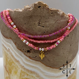 Pink Hot Pink Pearl White Gold Stretchy Anklet