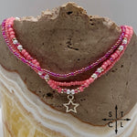 Load image into Gallery viewer, Pink Hot Pink Pearl White Silver Stretchy Anklet
