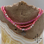 Load image into Gallery viewer, Pink Hot Pink Pearl White Silver Stretchy Anklet

