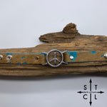 Load image into Gallery viewer, Turquoise On Brown Cowhide Peace Bracelet
