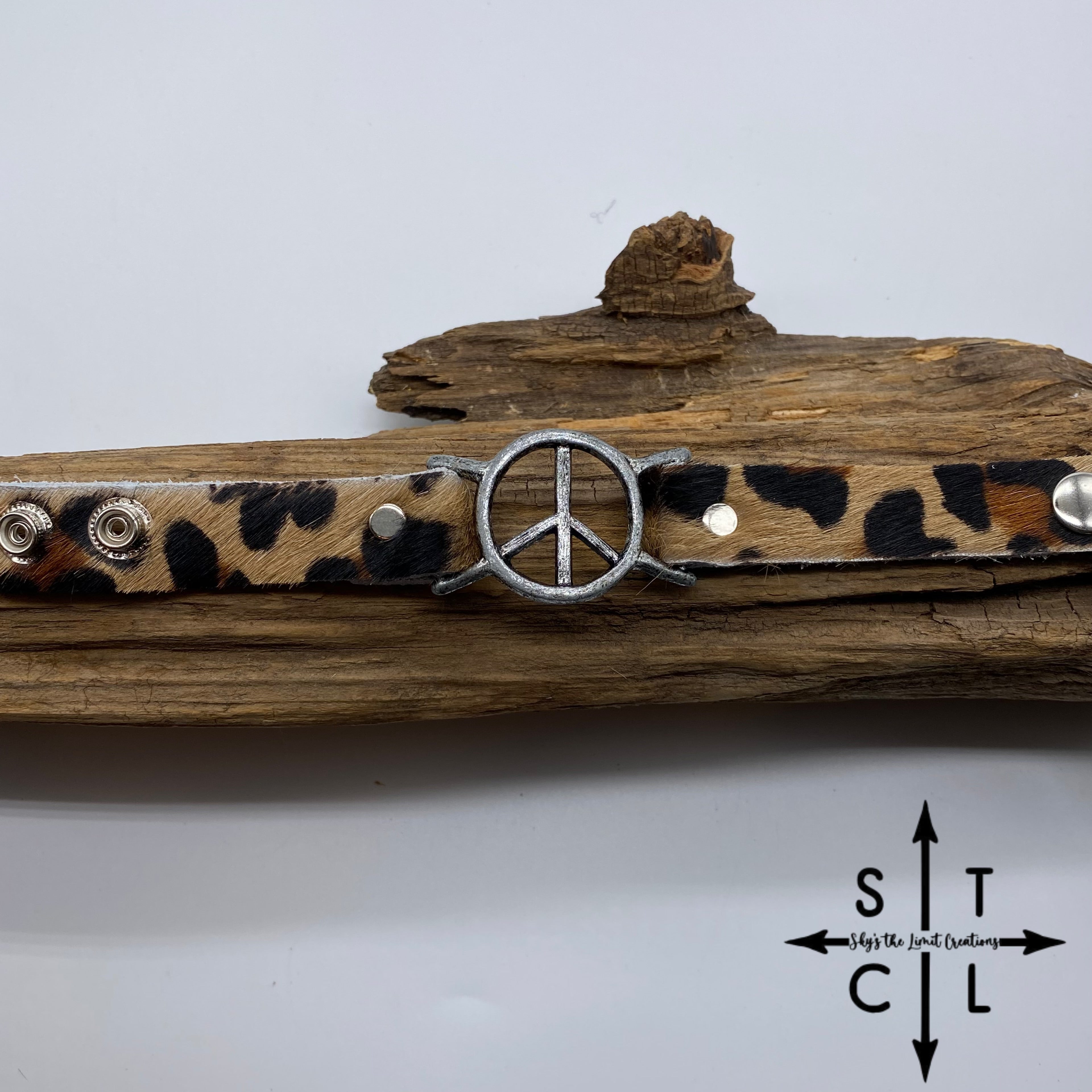 Cheetah Print on Cowhide Peace Bracelet