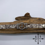 Load image into Gallery viewer, Spotted Brown and White Cowhide Peace Bracelet
