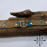 Load image into Gallery viewer, Turquoise On Brown Cowhide Peace Bracelet
