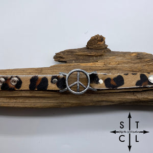 Cheetah Print on Cowhide Peace Bracelet