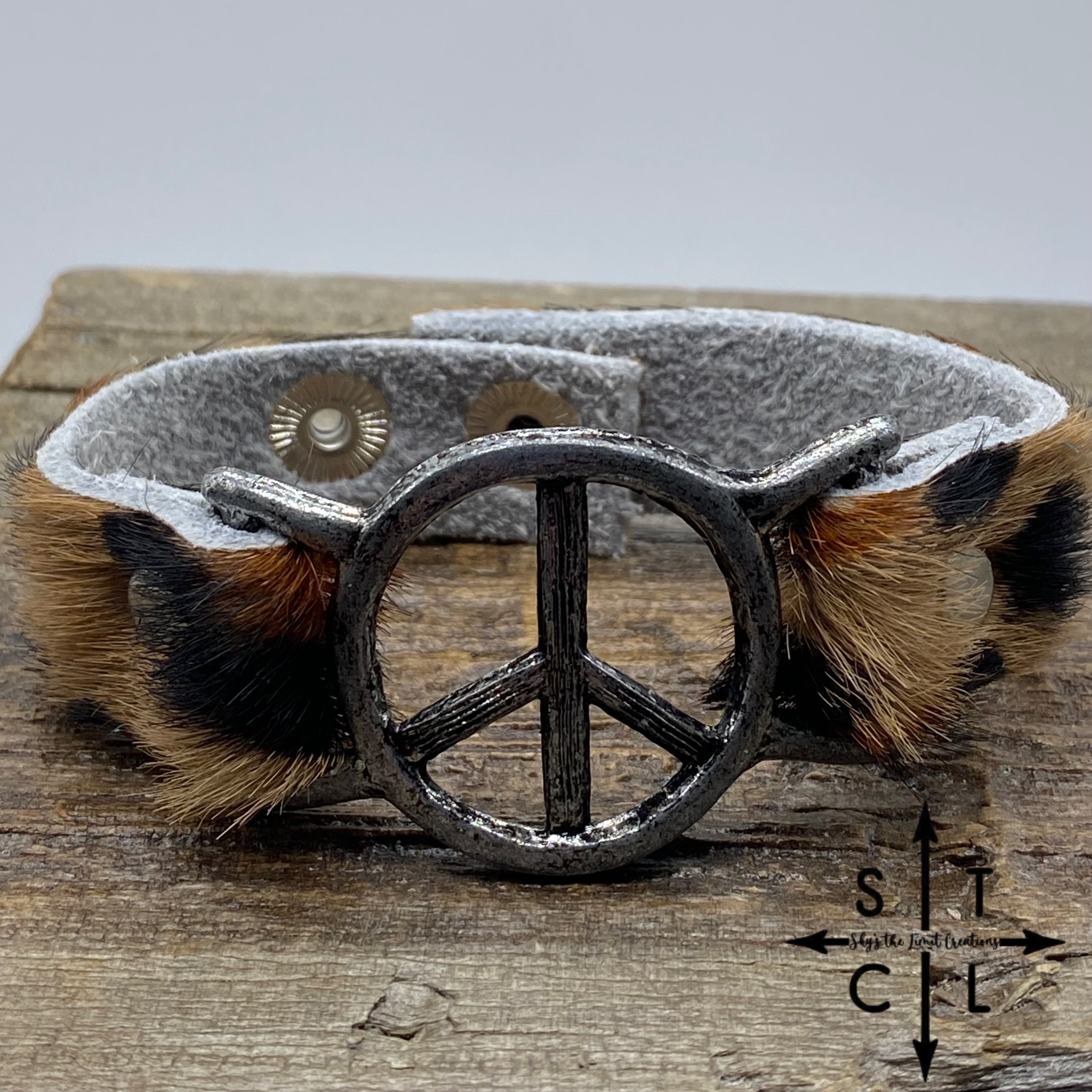 Cheetah Print on Cowhide Peace Bracelet