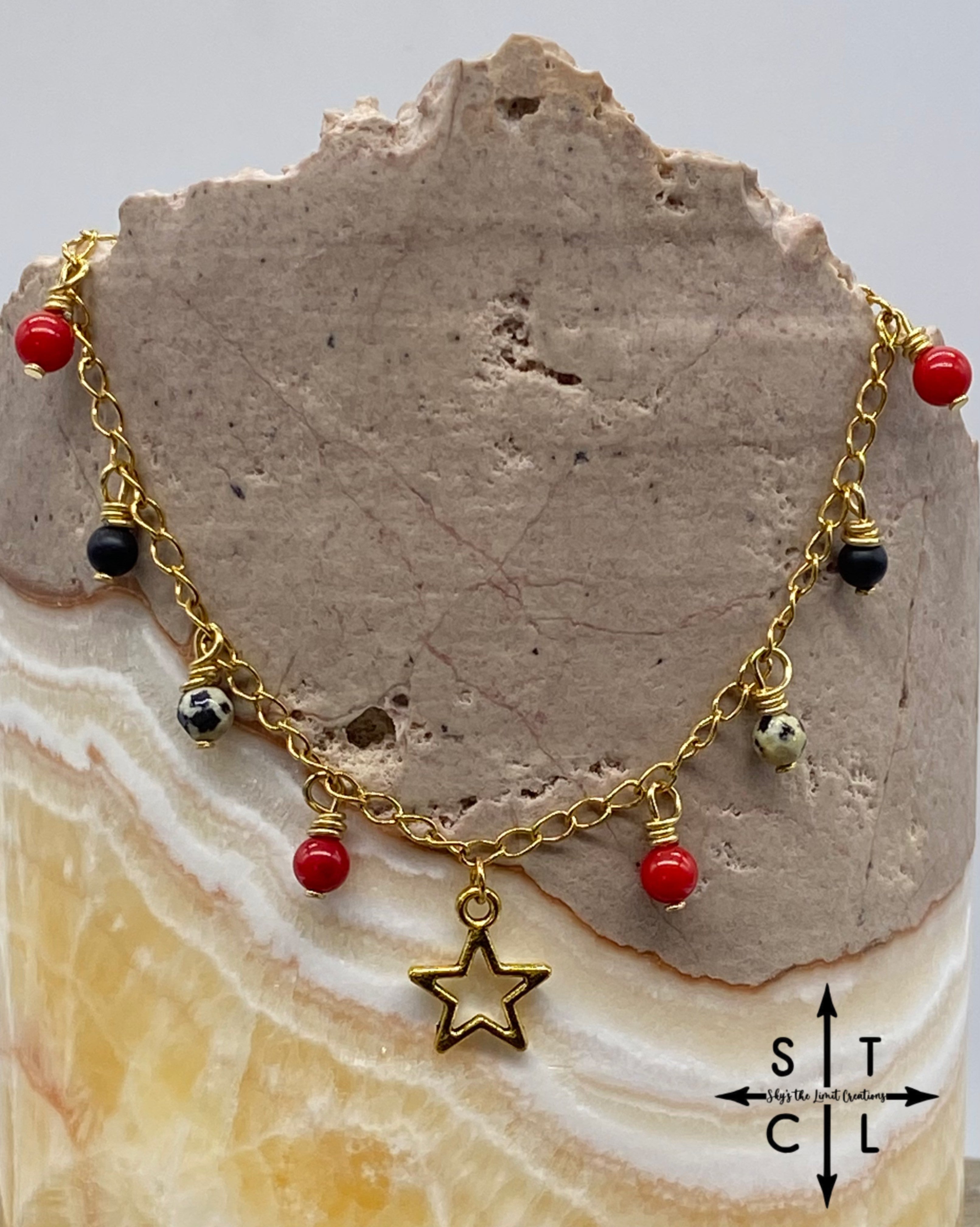 Star Red Black Dalmation Gold Katy Anklet