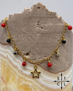 Star Red Black Dalmation Gold Katy Anklet