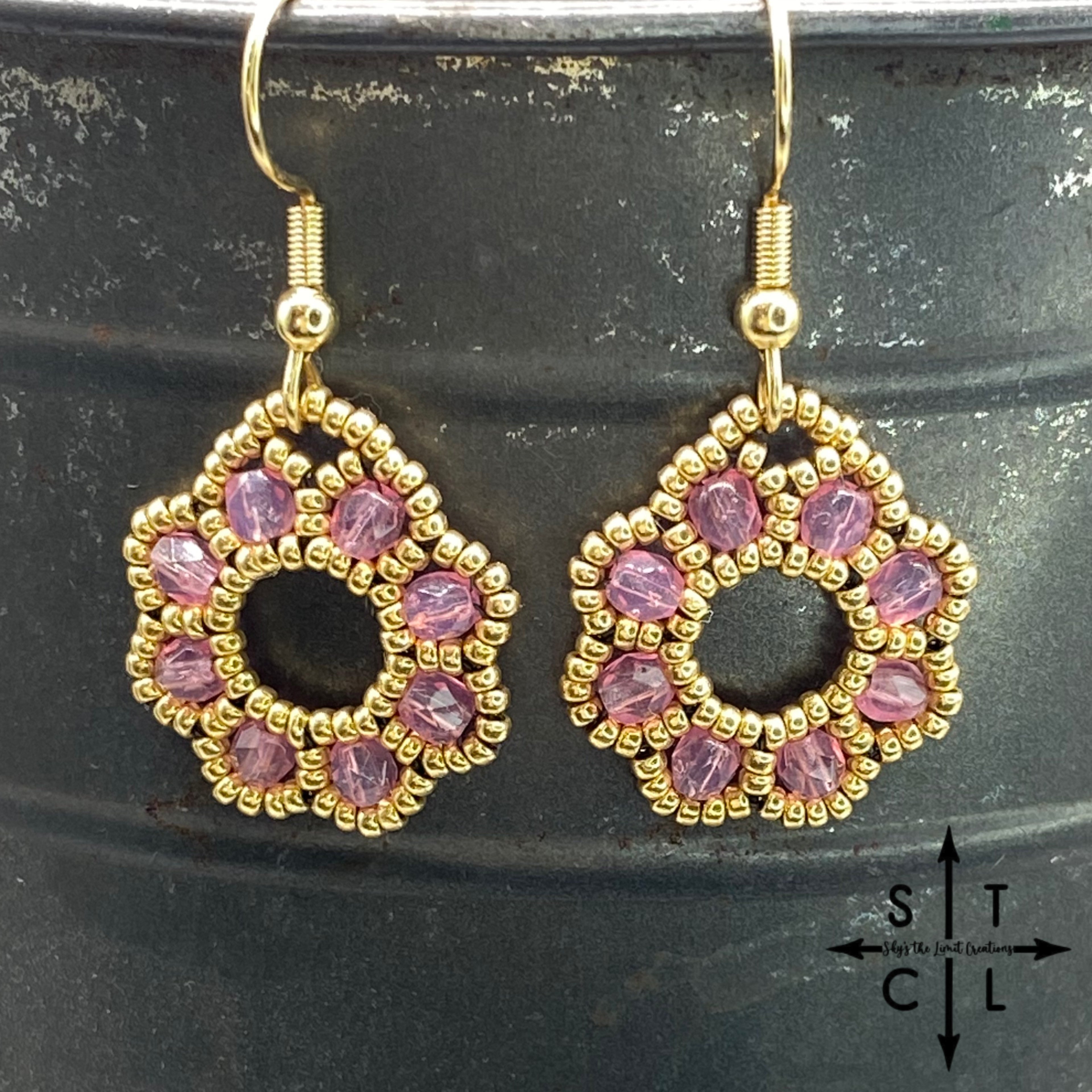 Clear Pink On Gold Amanda Earrings