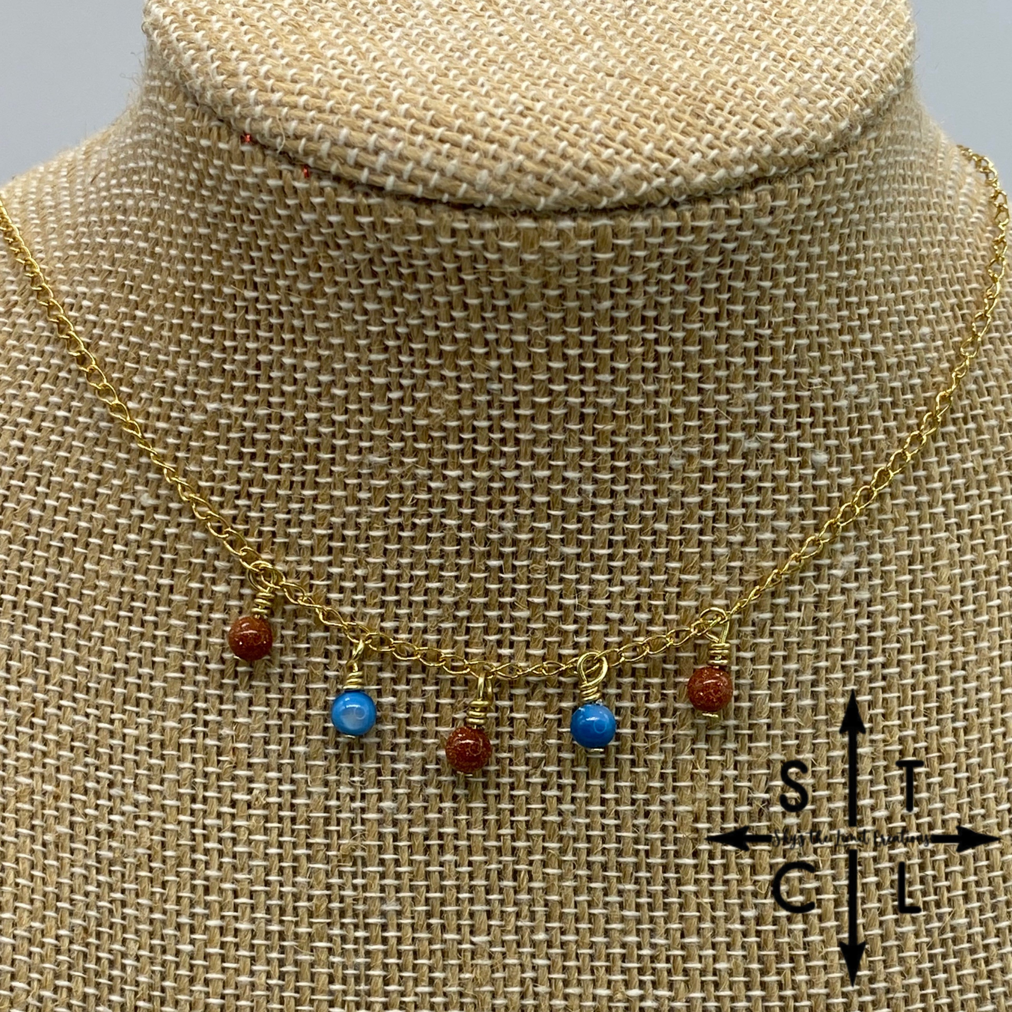 Bright Blue Burnt Orange Gold Katy Necklace