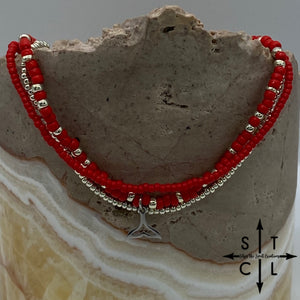 Red Silver Stretchy Anklet