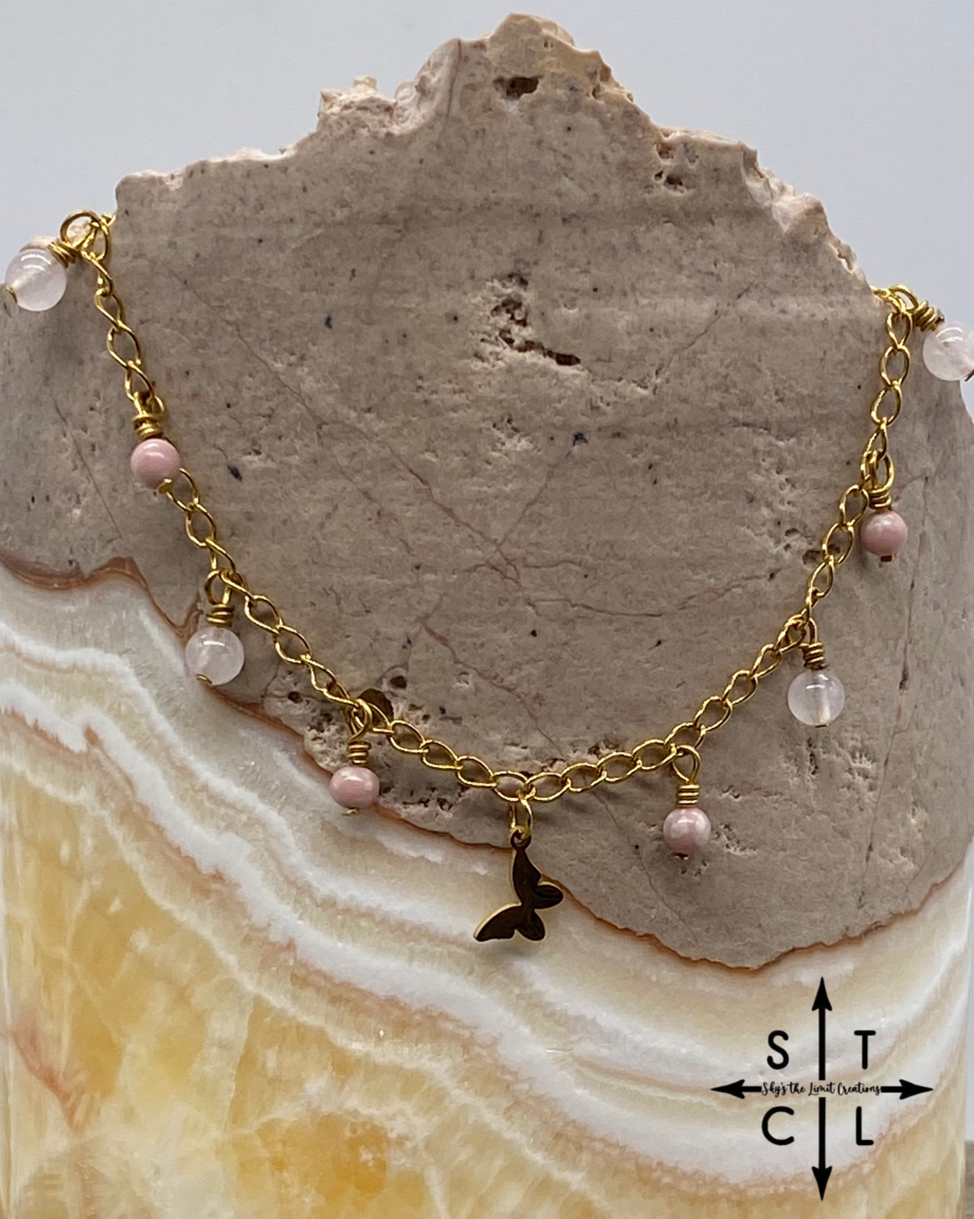 Butterfly Light Pink Clear Pink Gold Katy Anklet