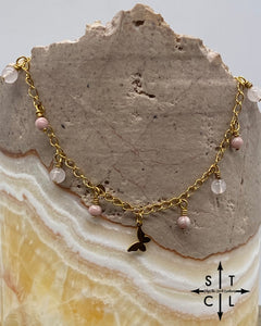 Butterfly Light Pink Clear Pink Gold Katy Anklet