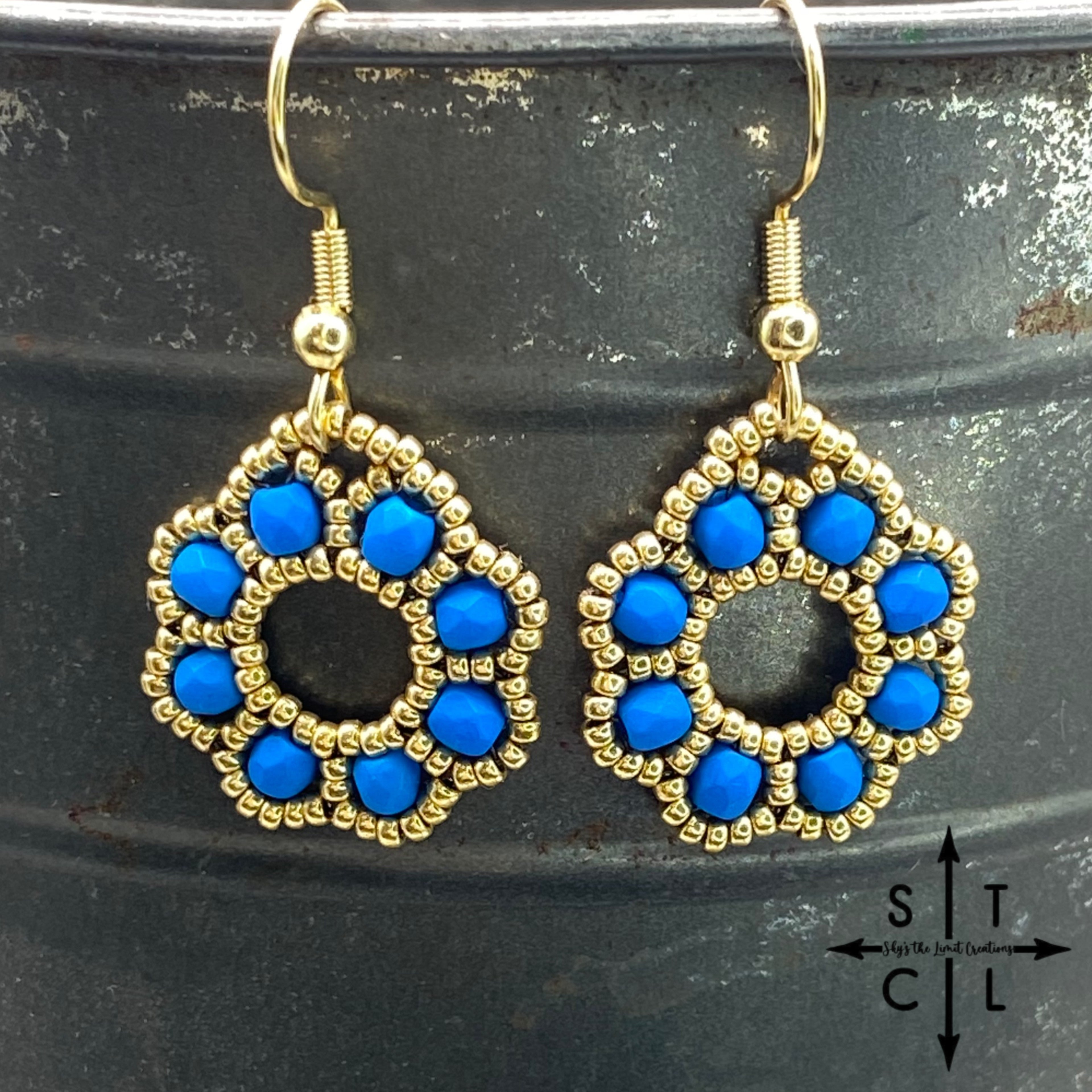 Bright Blue On Gold Amanda Earrings