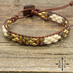 Christine Off White Matte Gold Picasso Amber Bracelet
