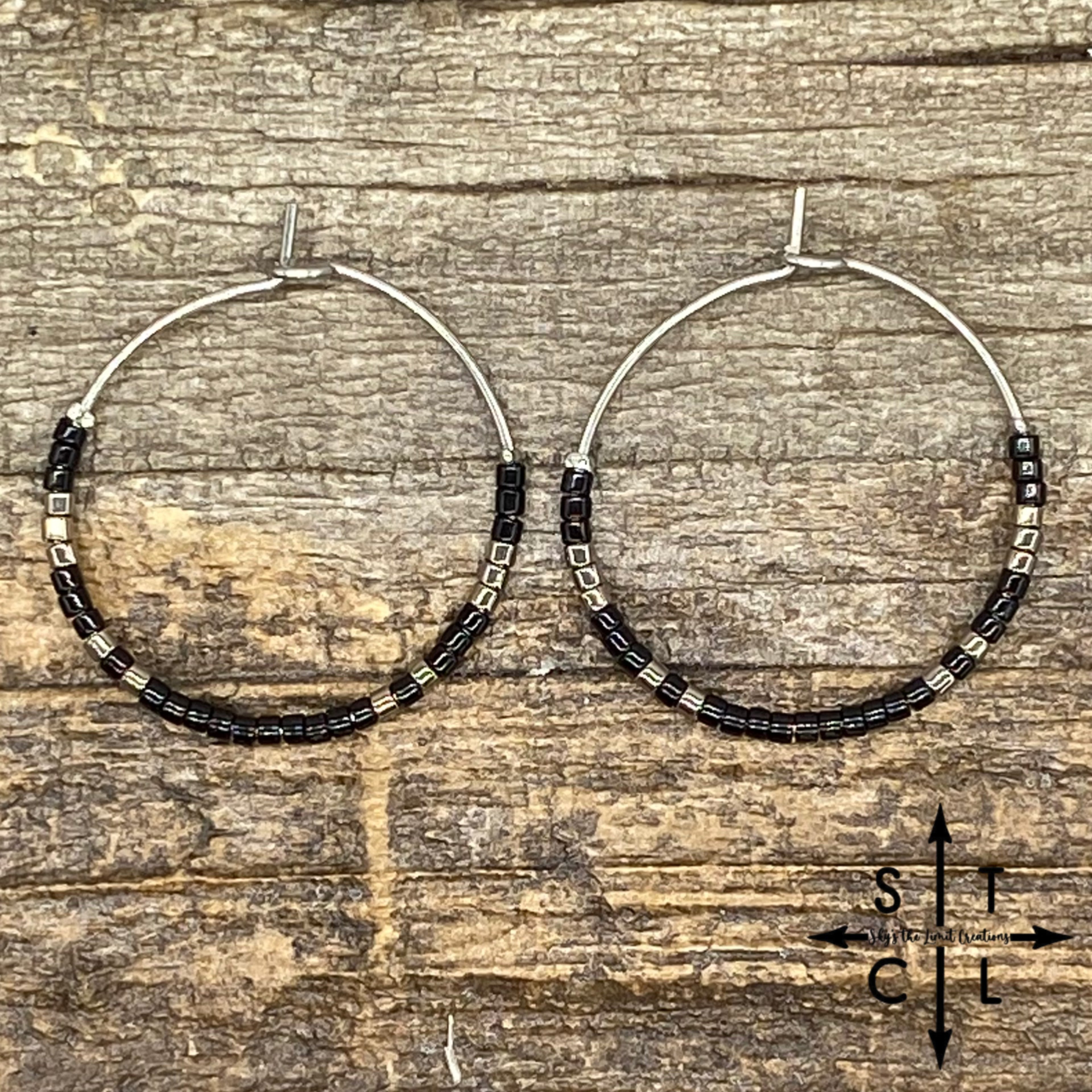 Black Gunmetal Silver Amber Earrings