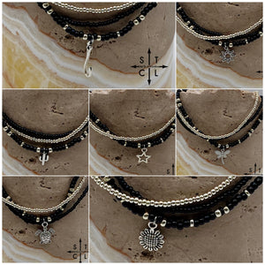 Black Silver Stretchy Anklet
