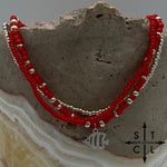Load image into Gallery viewer, Red Silver Stretchy Anklet
