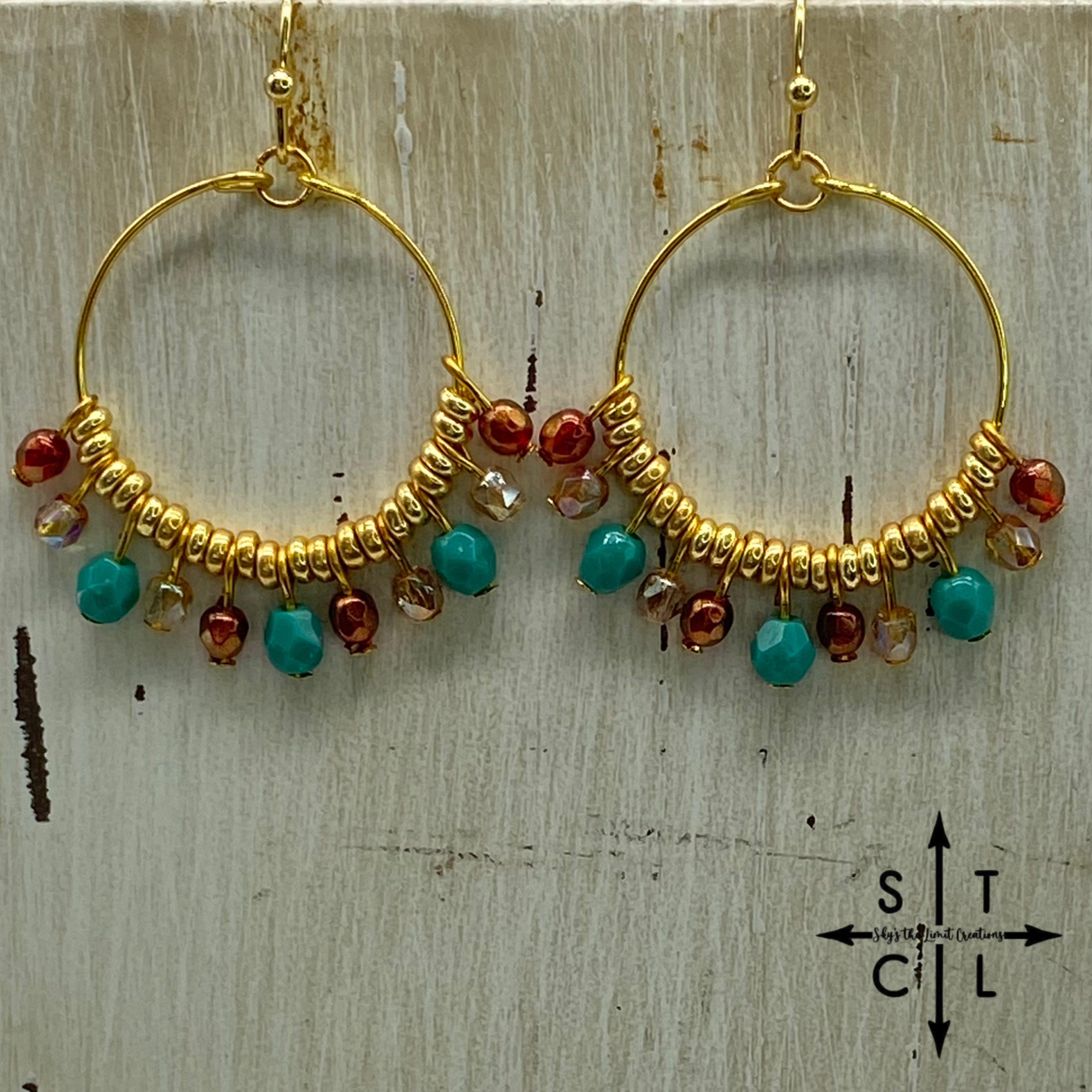 Rebecca Mini Earrings Champagne Dark Amber Turquoise