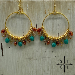 Rebecca Mini Earrings Champagne Dark Amber Turquoise