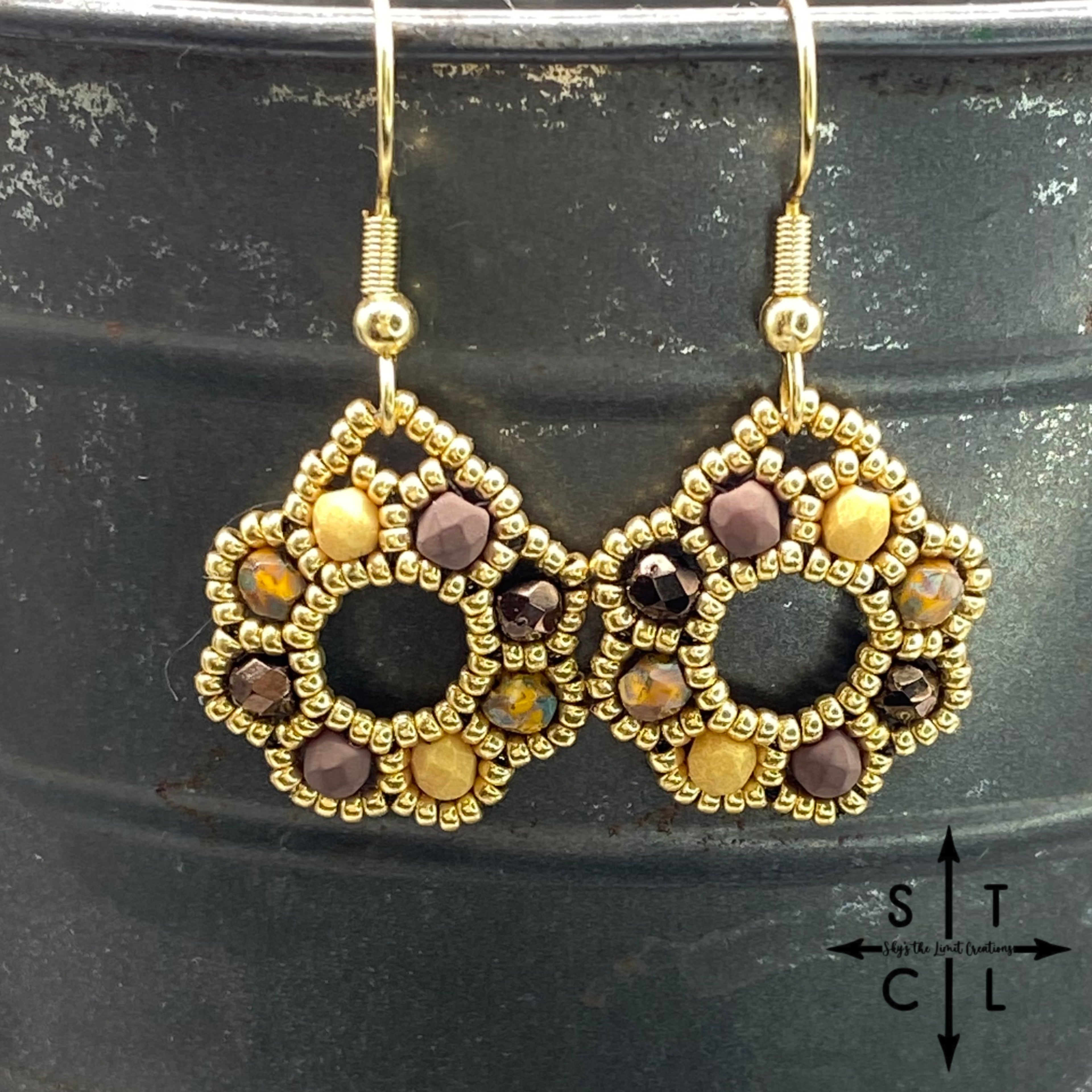 Brown Matte Brown Orange Picasso On Gold Amanda Earrings