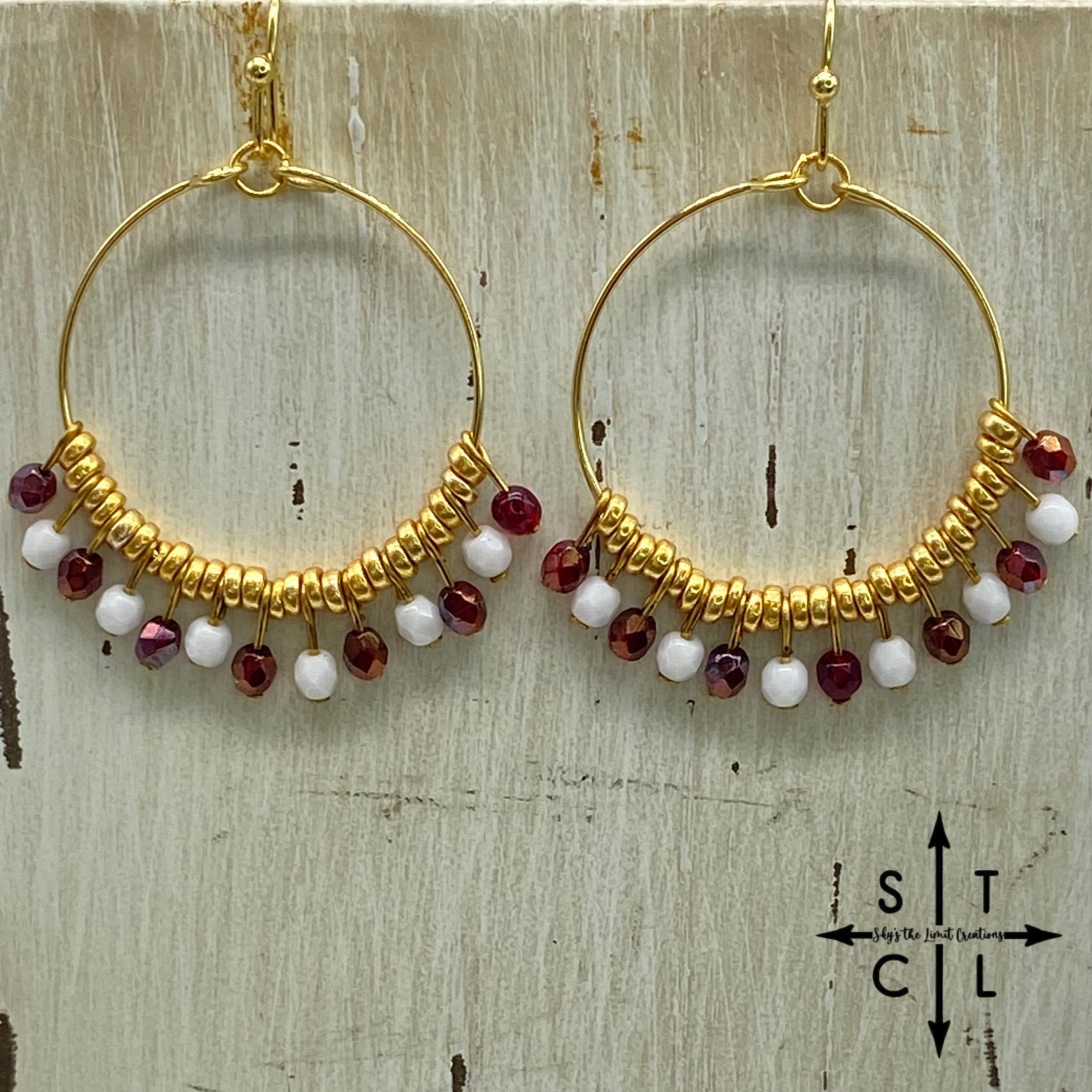 Maroon White On Gold Rebecca Earrings