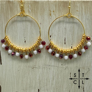 Maroon White On Gold Rebecca Earrings