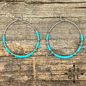 Turquoise Gun Metal Silver Amber Earrings