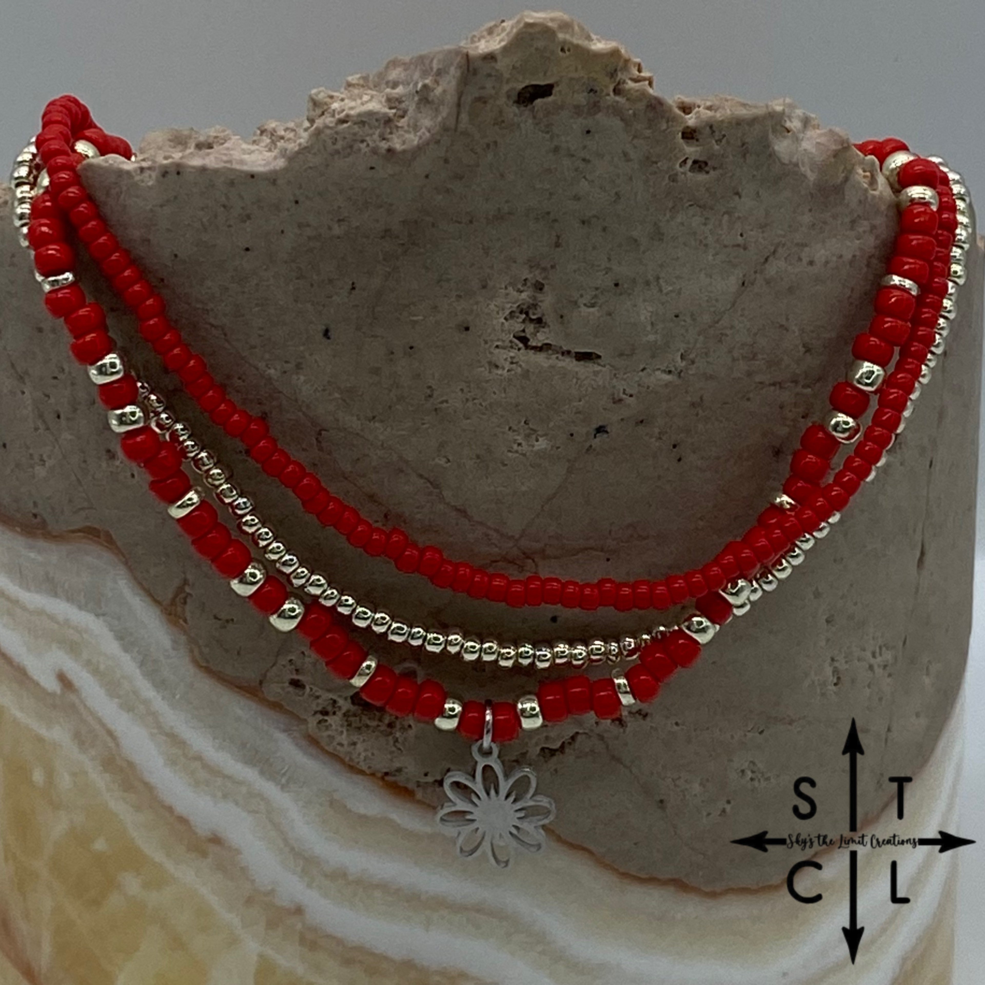 Red Silver Stretchy Anklet