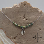 Load image into Gallery viewer, Bronzy Green Cactus Charm Necklace
