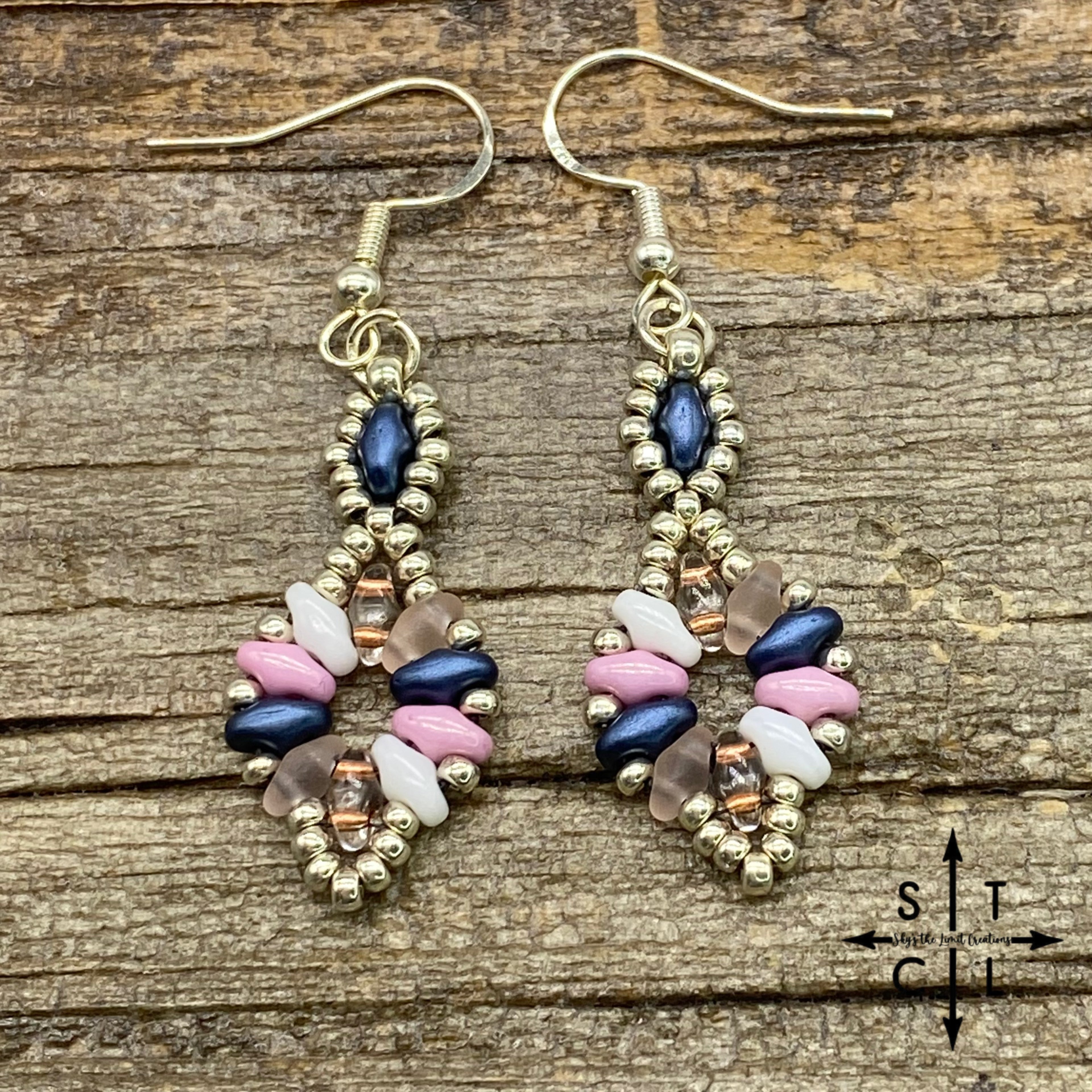 Navy Pink White Dallis Earrings