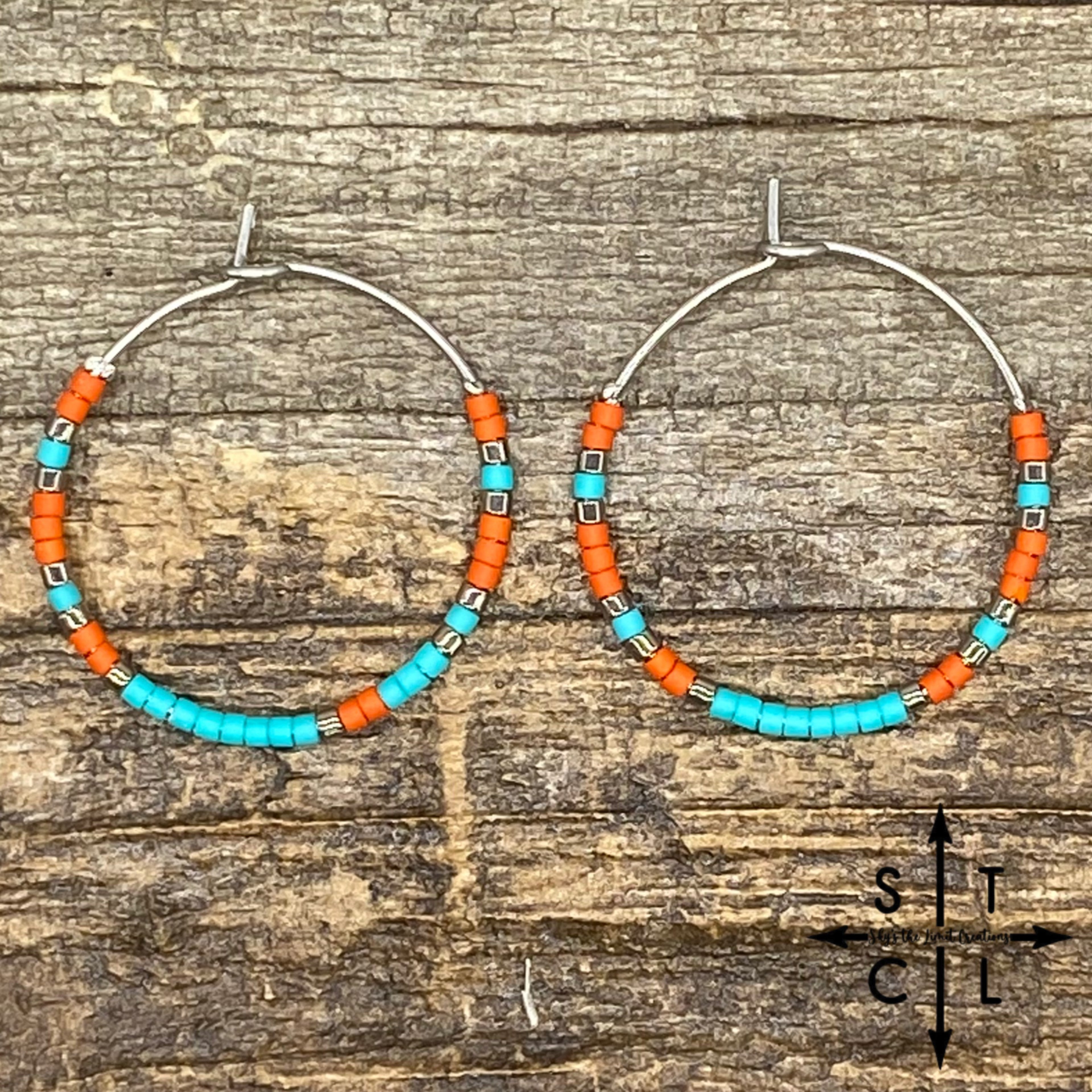 Turquoise Orange Gun Metal Silver Amber Earrings