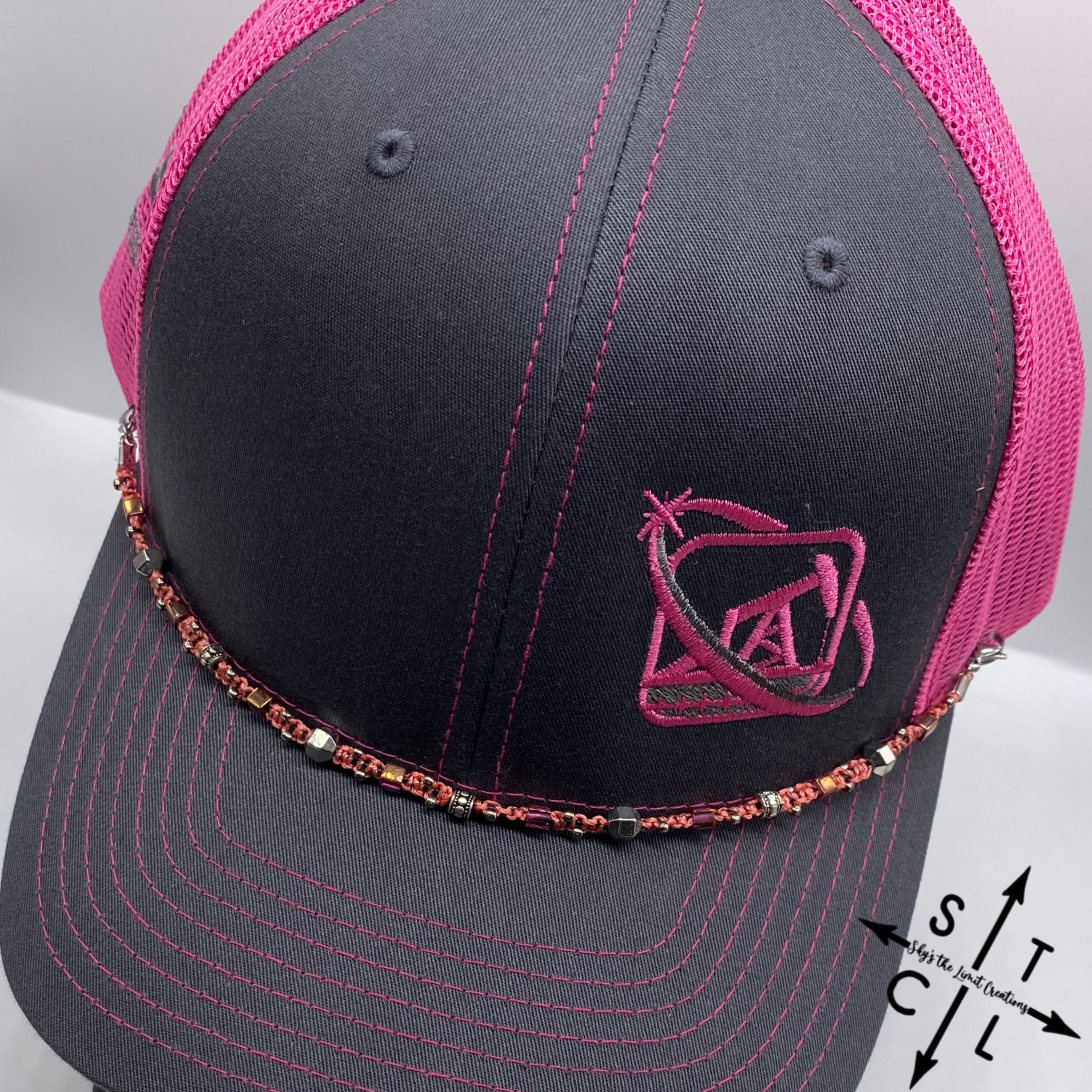 Pink Gunmetal Silver Trucker Hat Chain