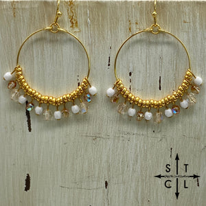 Champagne White On Gold Rebecca Earrings