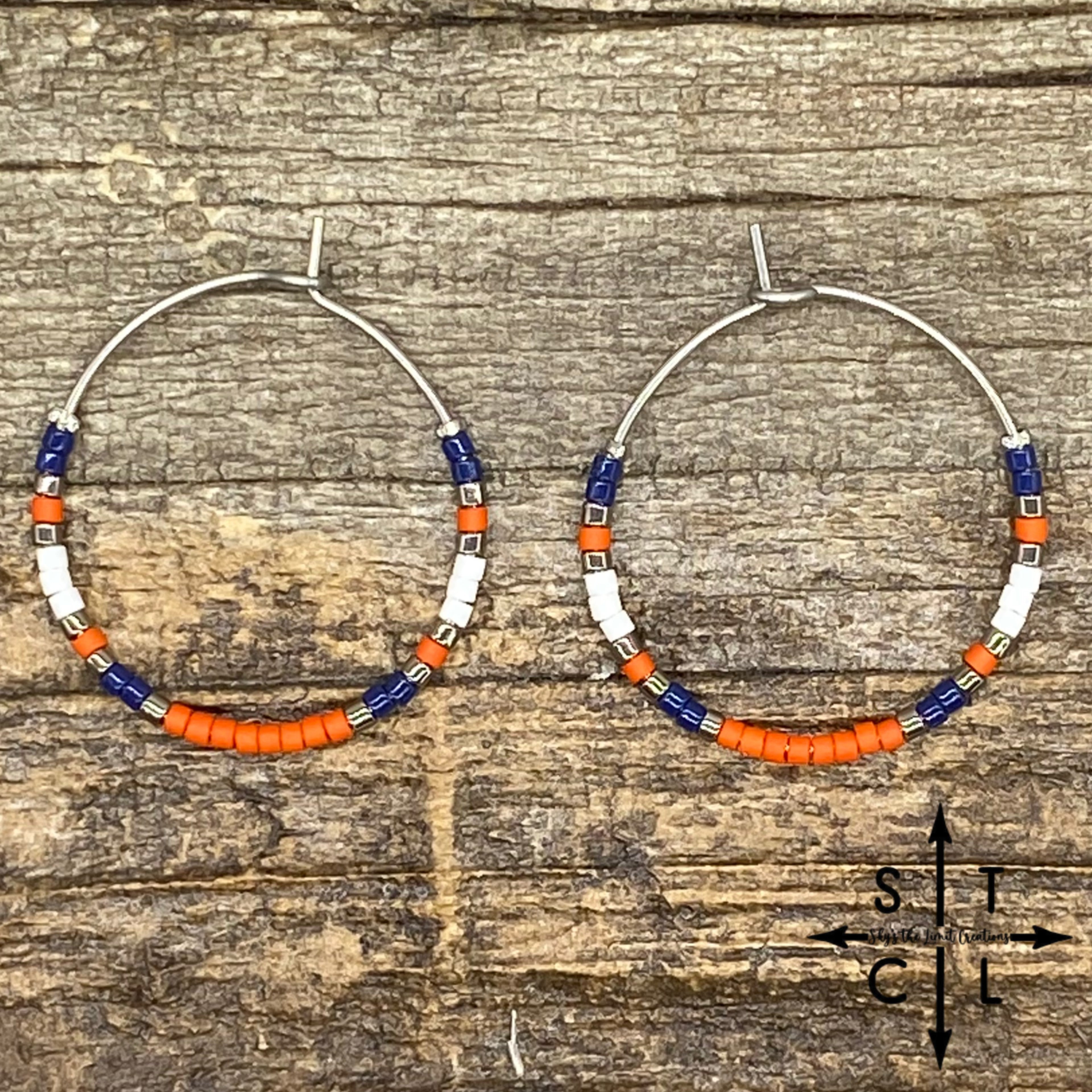 Orange Blue White Amber Earrings