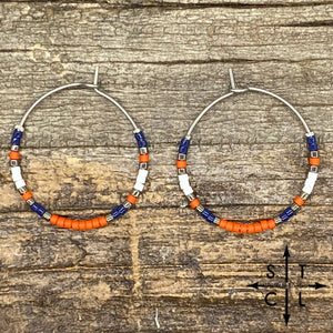 Orange Blue White Amber Earrings
